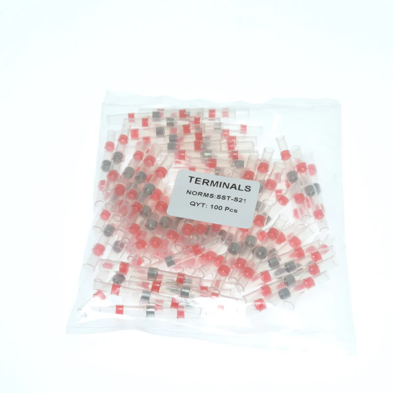 

Термоусадочные соединители для стыковых проводов, 100 шт., SST-S21, AWG22-18-0,5 мм, красный водонепроницаемый 1,0