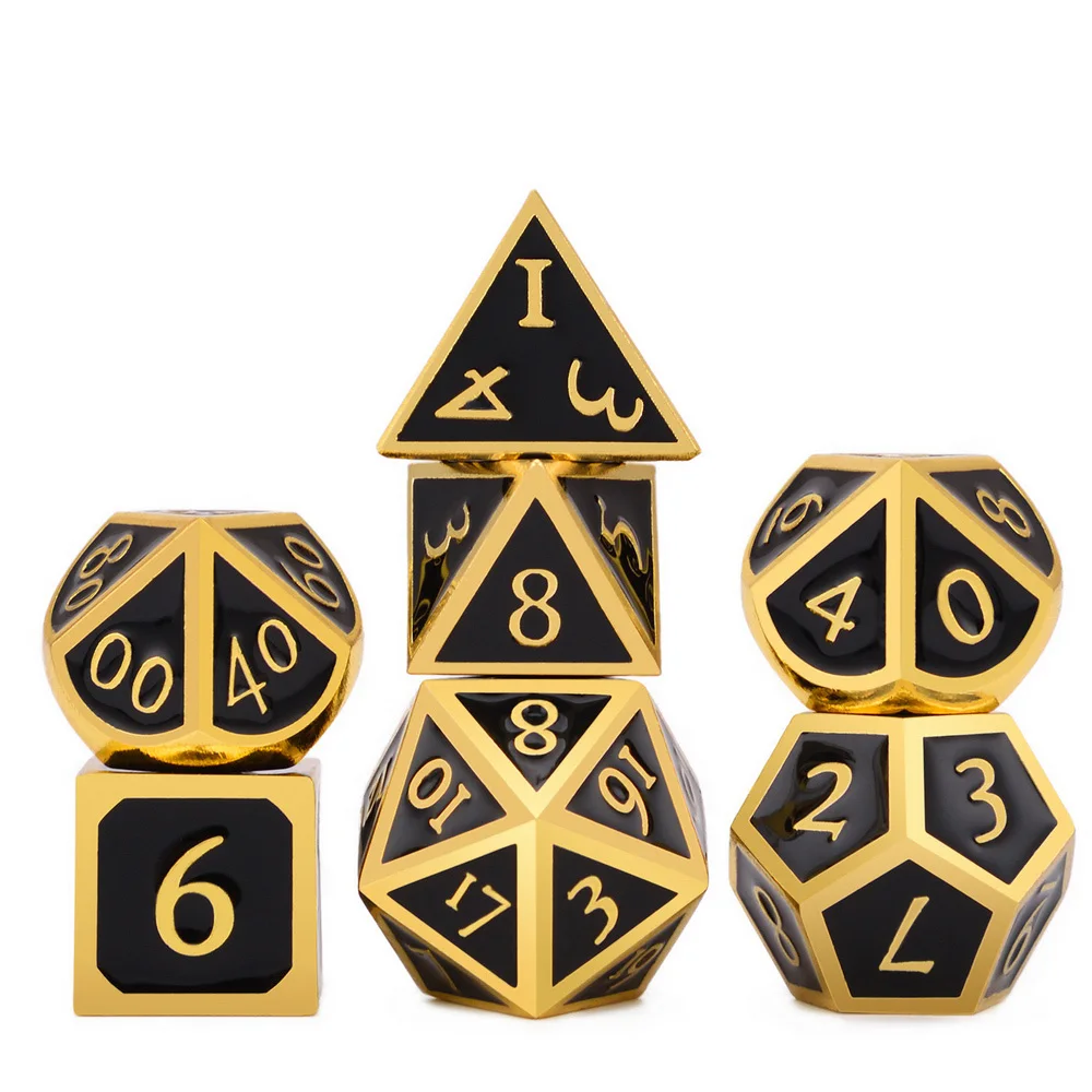 DnD металлические кости золото с черной эмалью Italic шрифт для DnD RPG MTG и для изучения математики