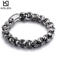 kalen punk skull bracelets men stainless steel shiny matte skull charm link chain brecelets male gothic jewelry 2020