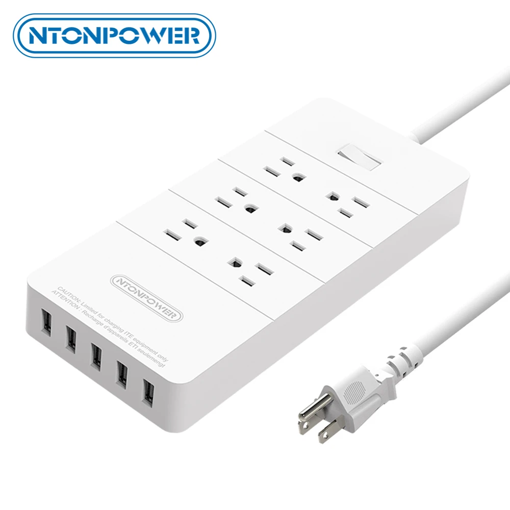 NTON Защита от перенапряжения 1850 Вт умная лента питания с 6 выходами и 5 USB 40 Зарядное