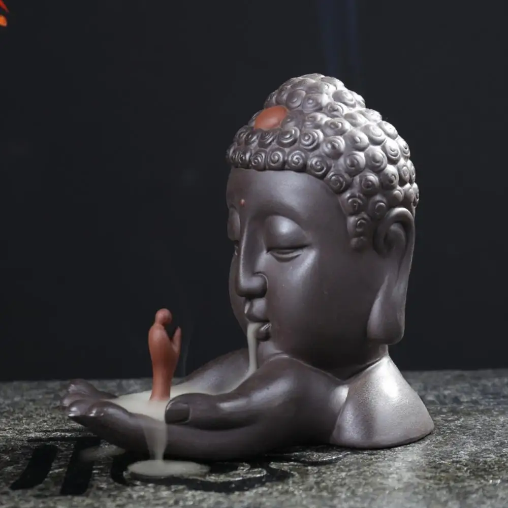 

Buddha Head Incense Holder Home Decor Ceramic Buddhist Censer For Spa Yoga Meditation Backflow Incense Burner