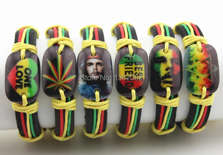 Кожаные браслеты Che Guevara/Bob Marley/Star of David с принтом из смолы 12 шт. в комплекте подарок