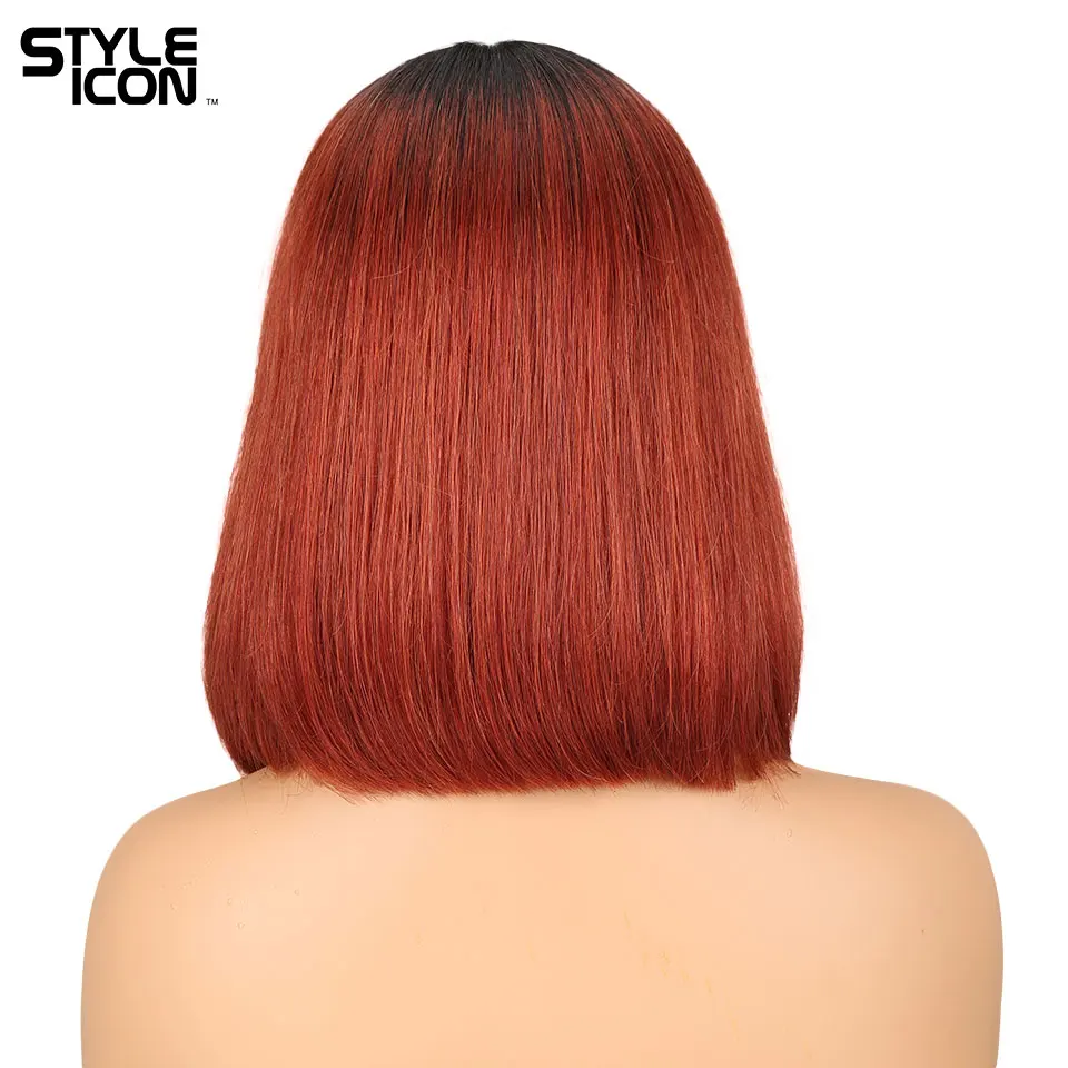 Styleicon Short Bob Straight Hair Wig Lace Front Wigs Middle Part Ombre Human 130% Density Malaysian Pink Red Remy | Шиньоны и парики