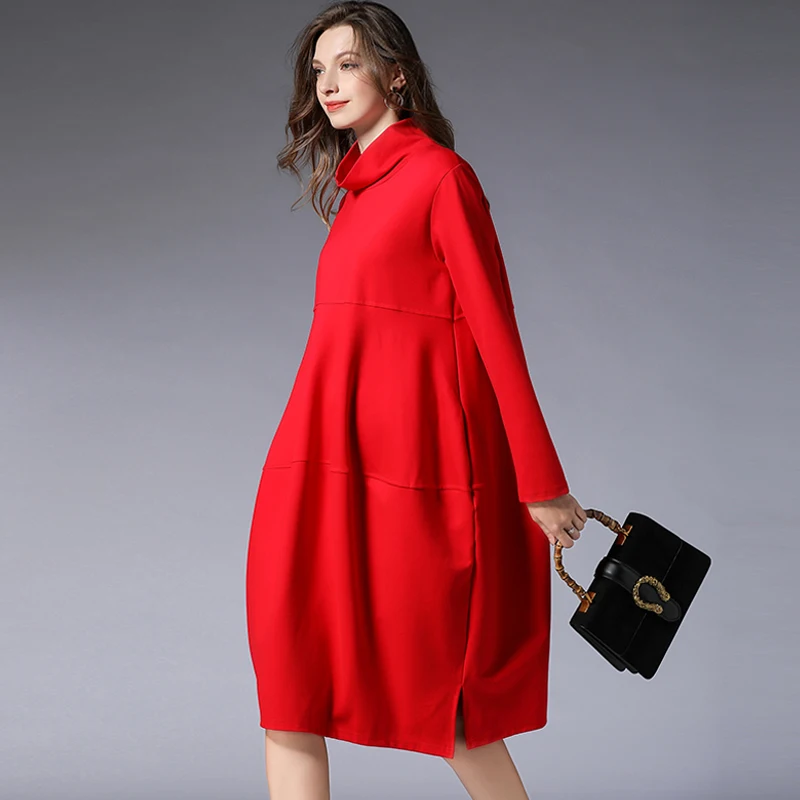 Женское платье свитер в стиле оверсайз однотонное желтое или красное