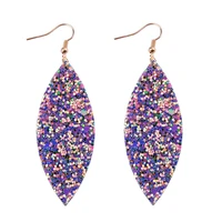 2019 new spring marquise glitter leaf leather earrings for women fashion sequins looking various multicolors jewelry long