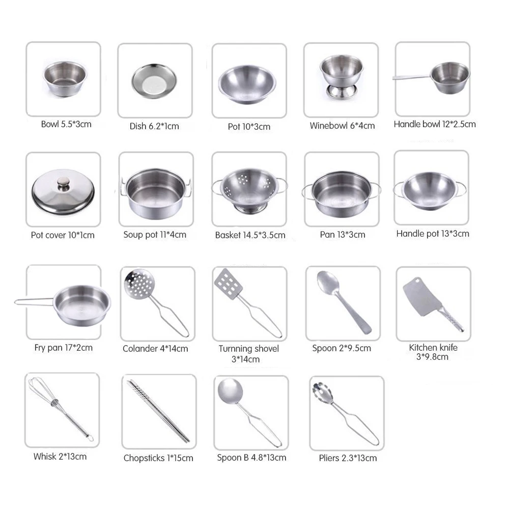 25Pcs Stainless Steel Children Kitchen Toys Miniature Cooking Set Simulation Tableware Toy Pretend Play Cook for Kids Gift | Игрушки и