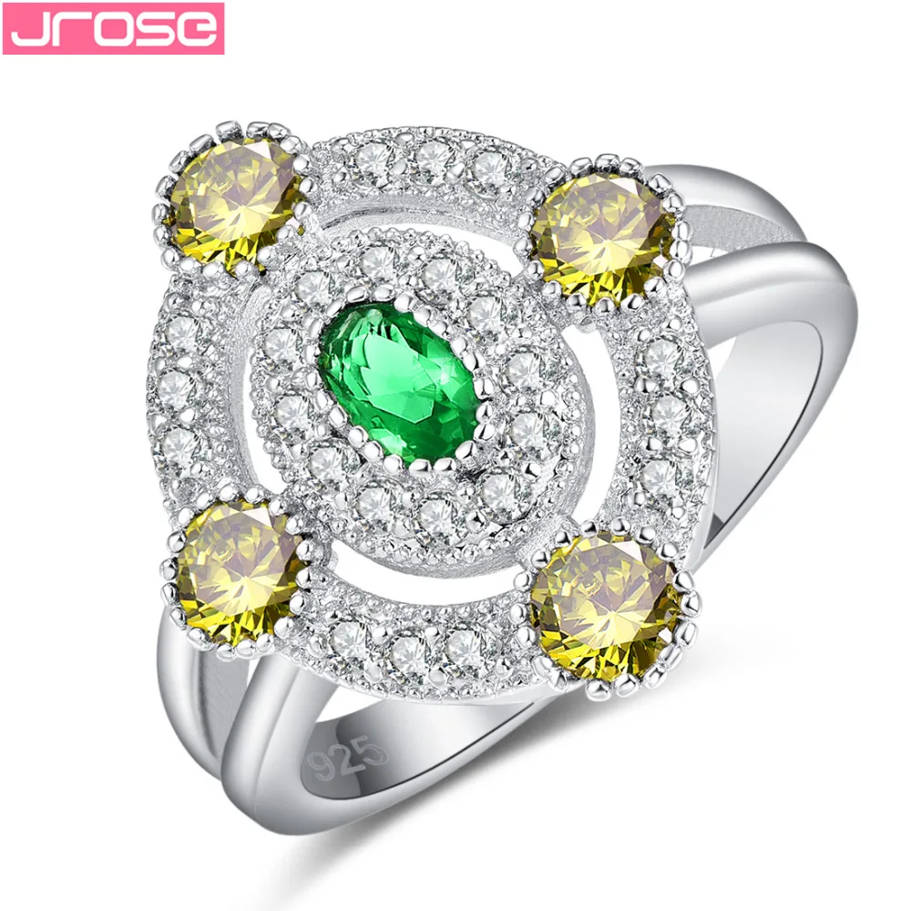 Женское и мужское серебряное кольцо JROSE обручальное овальной формы с зеленым