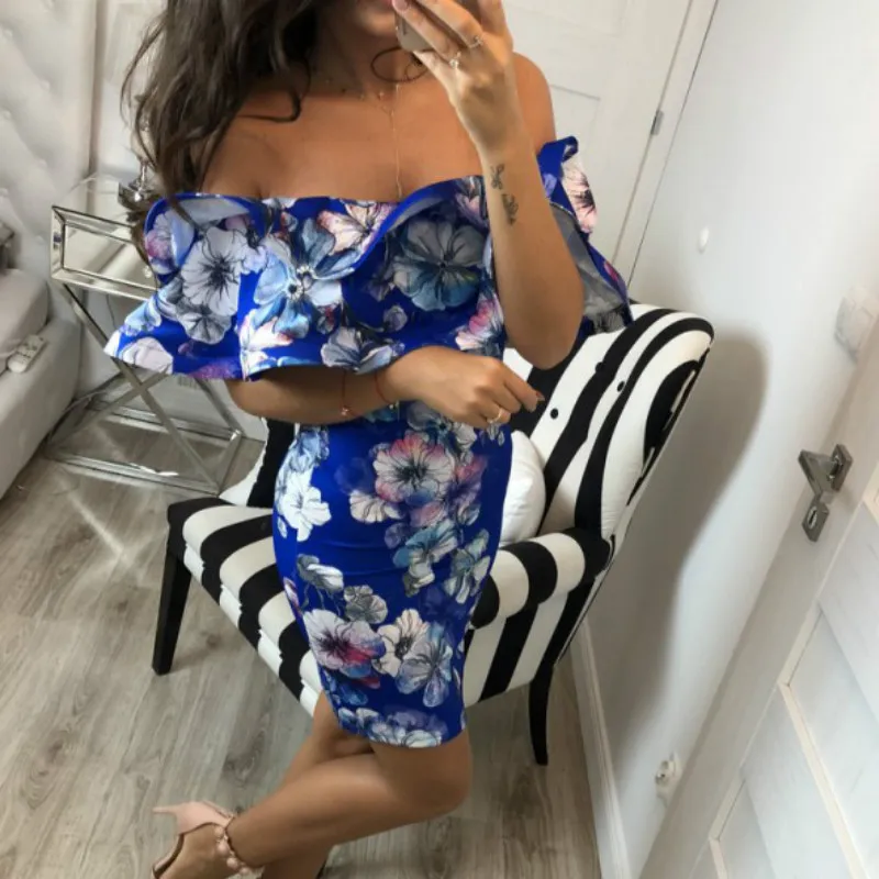 Для женщин летнее платье 2018 оборками Bodycon посылка бедра мини сексуальное Slash шеи