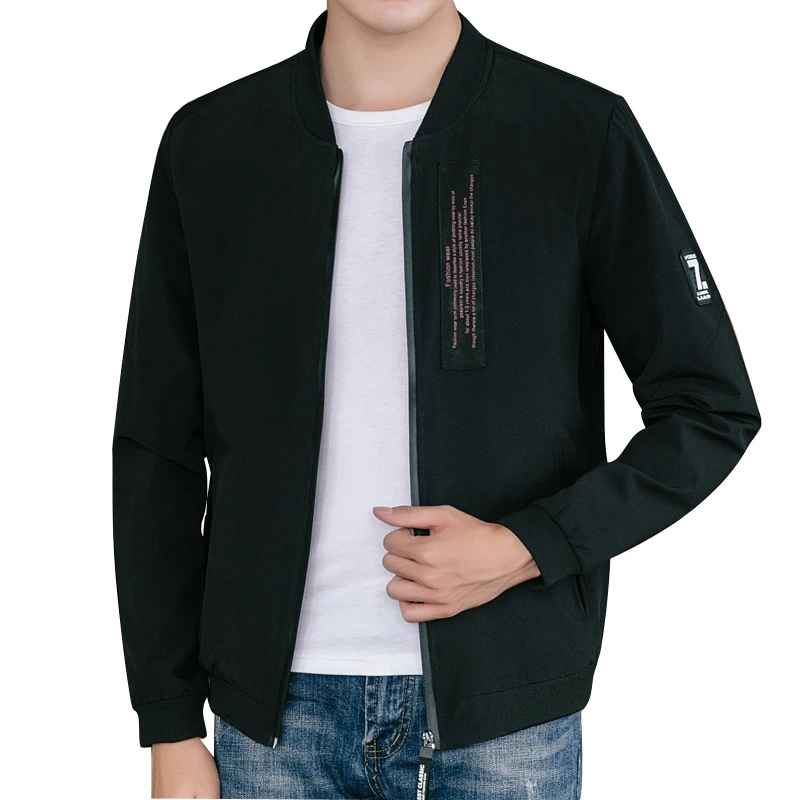 

2017 New Mens Spring Autumn Jackets Casual Thin Male Windbreaker Baseball Collar College Bomber Blue Army Green Black Jacket 3XL