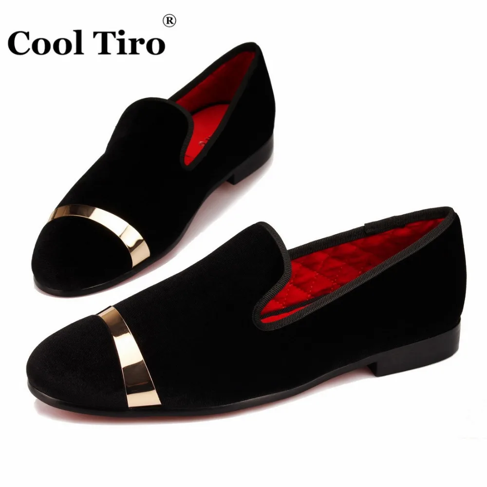COOL TIRO red/White fashion Black velvet sheet metal iron casual loafers breathable men flats smoking slipper Wedding shoes | Обувь