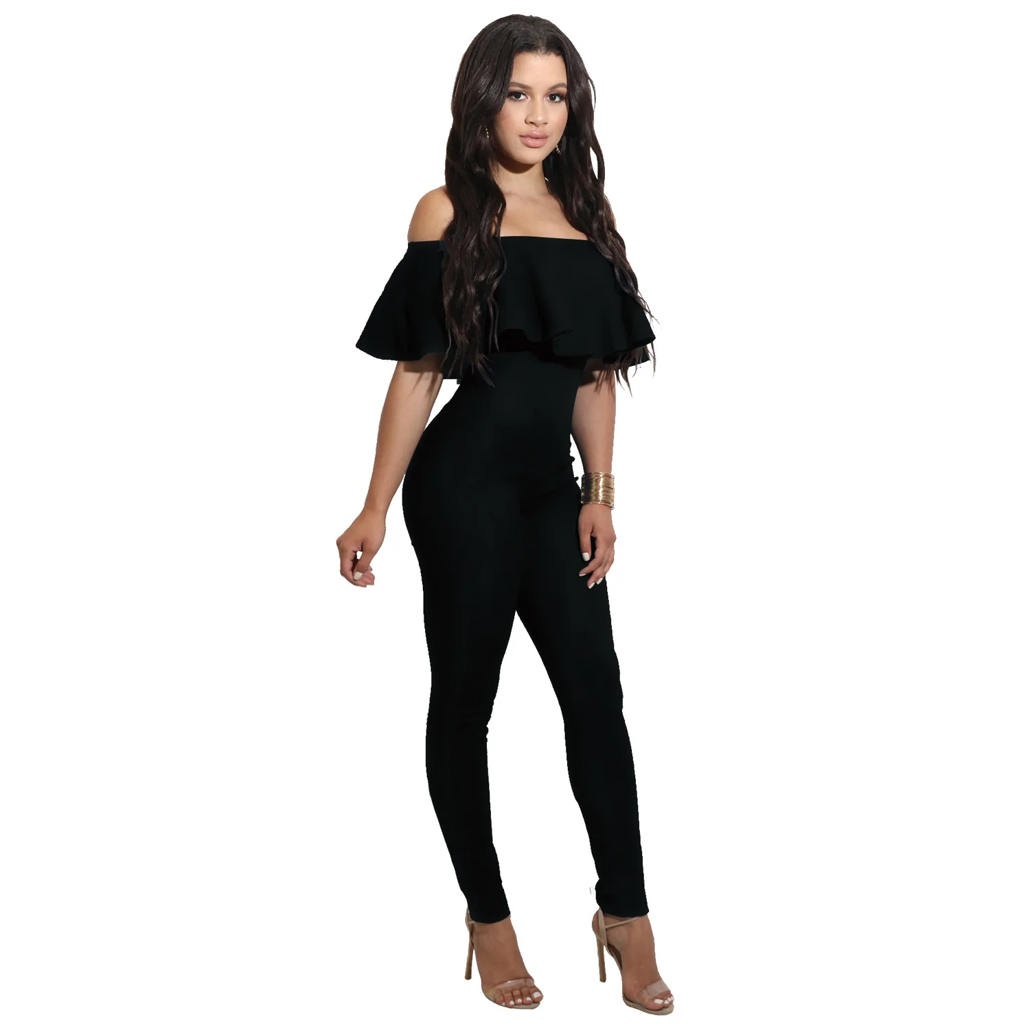 Женский комбинезон облегающий с открытыми плечами|macacao feminino longo|womens body jumpsuitsjumpsuit