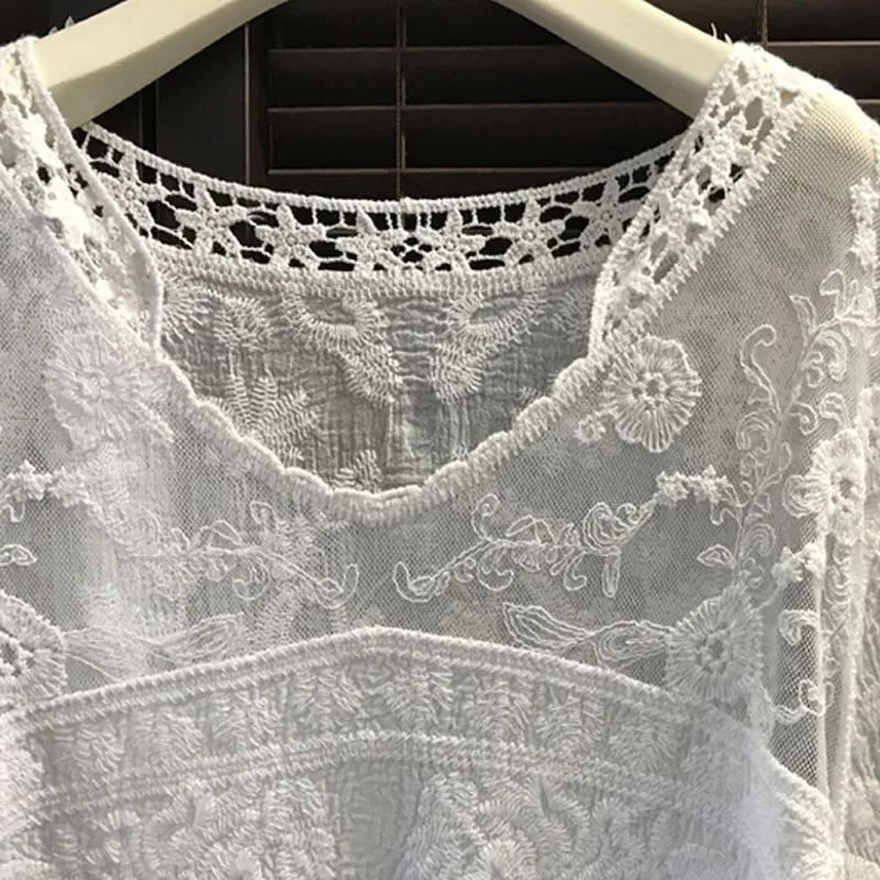 Женская кружевная блузка белая с цветочным принтом 30 шт. | одежда