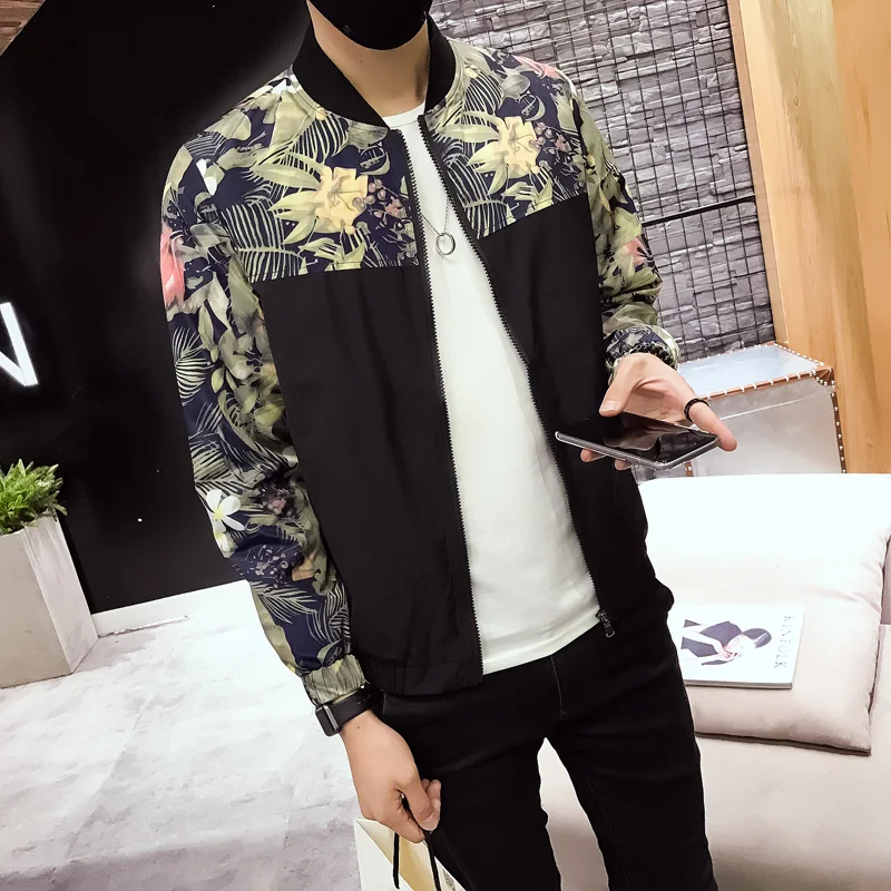 Модная стильная мужская куртка бомбер с цветочным принтом мужские куртки и