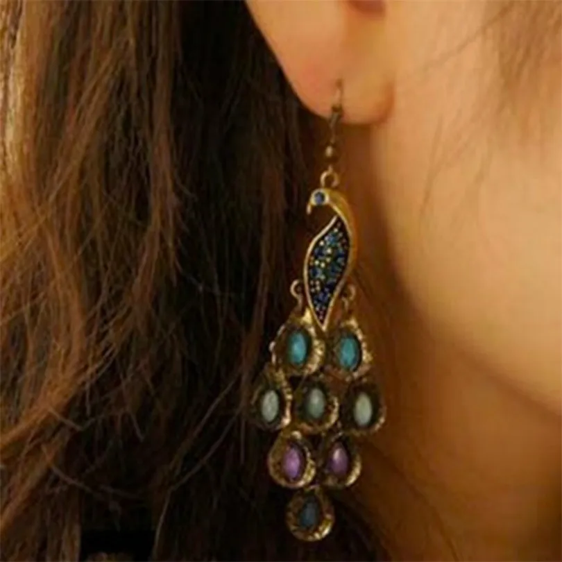 2018 модные ювелирные изделия Винтажные серьги Национальный Ветер павлин дикие