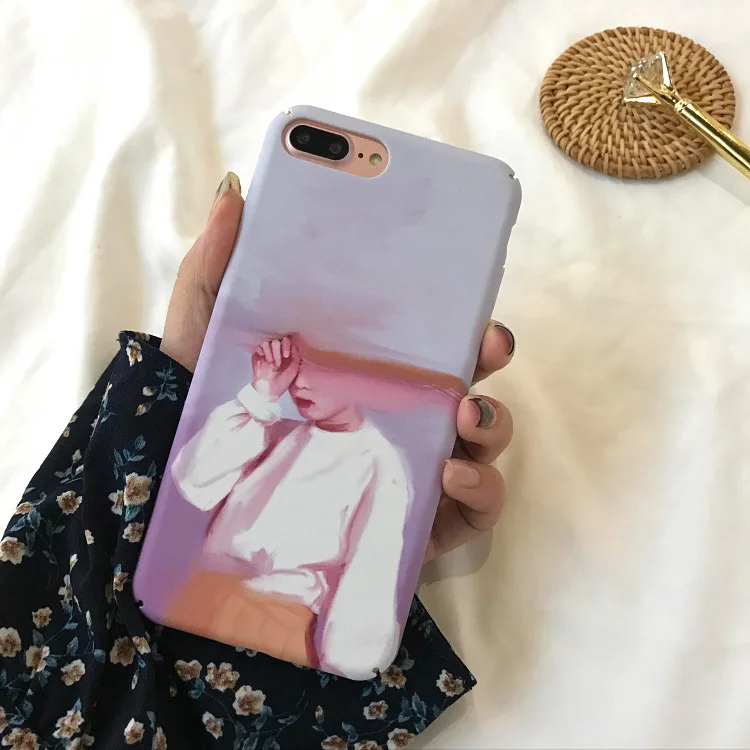 Fashion Abstract Art Retro Oil Girl Phone case For iphone x Hard PC Frosted back cover 6 6s 7 7plus coque fundas |