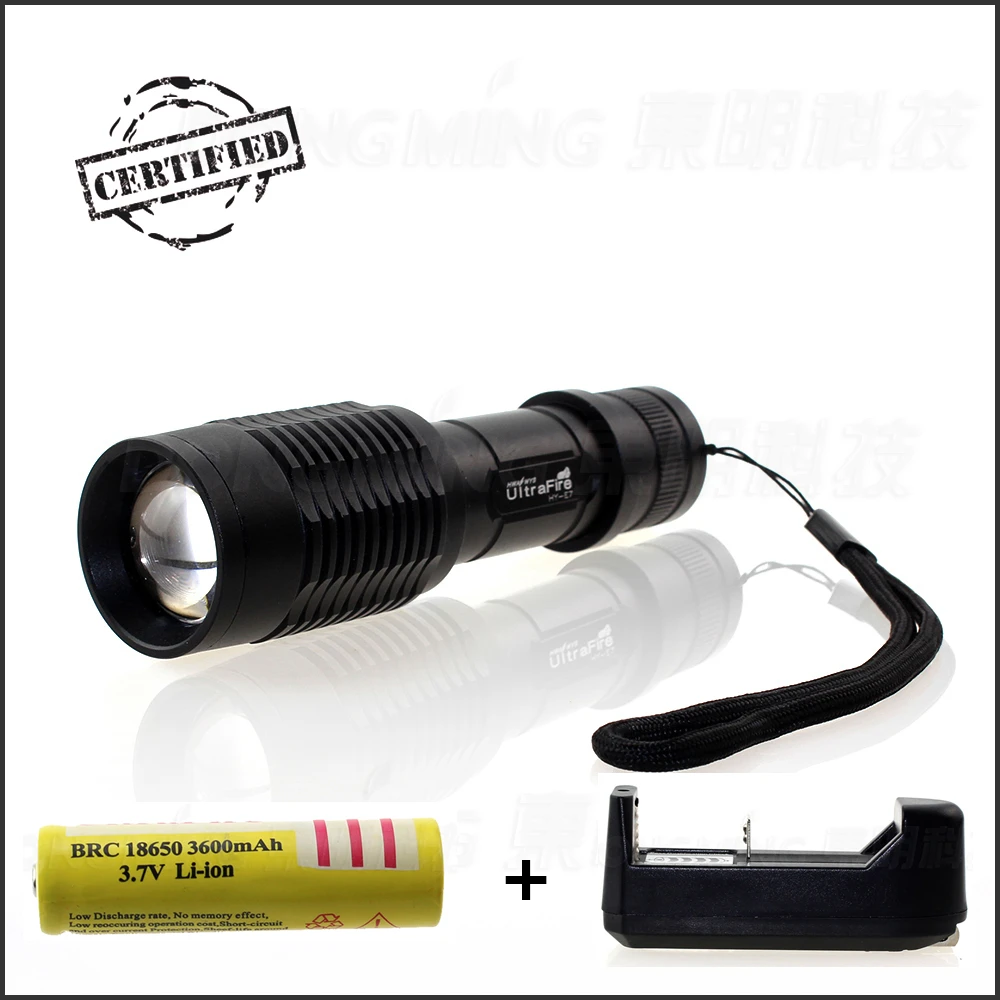 

led flashlight 5000 lumens cree xml t6 torch lamp flashlights long-range zoom + 1*18650 battery + 1*charger