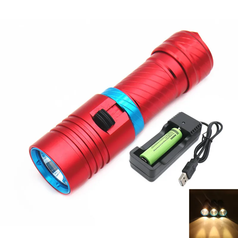 yellow-18650-Battery Светильник для дайвинга, желтый светильник L2 светодиодный водонепроницаемый светильник-вспышка 6000 люмен, погружной фонарь, подводный фонарь, светильник для дайвинга, прожектор, светильник - Испускаемый цвет: yellow-18650-Battery