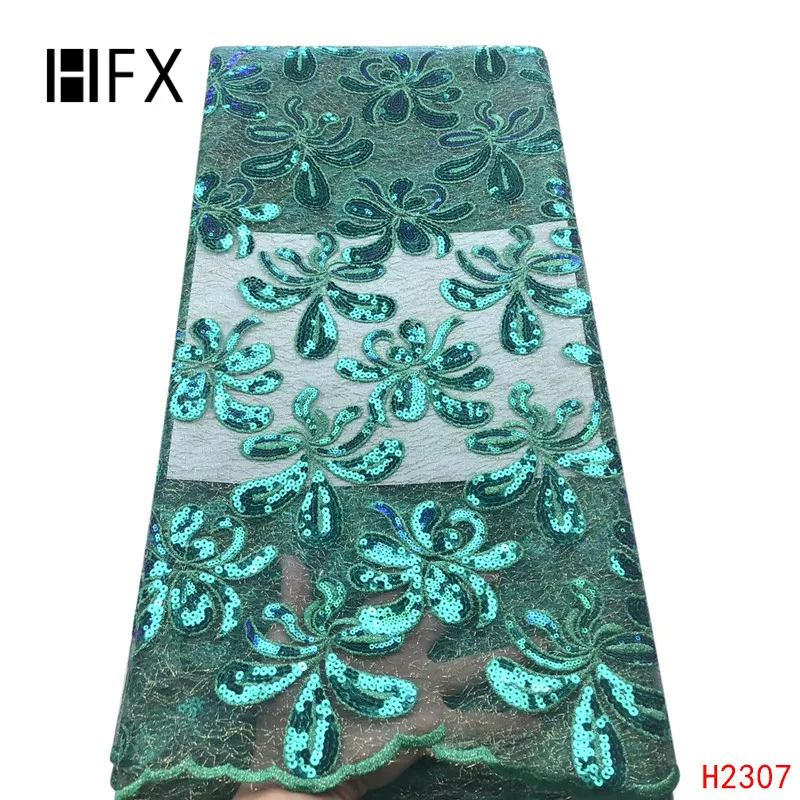 

HFX Latest Nigeria Mesh with Sequins orange Lace Fabric 2019 Newest French Tulle Lace Fabric For women Evening Party Dress H2307