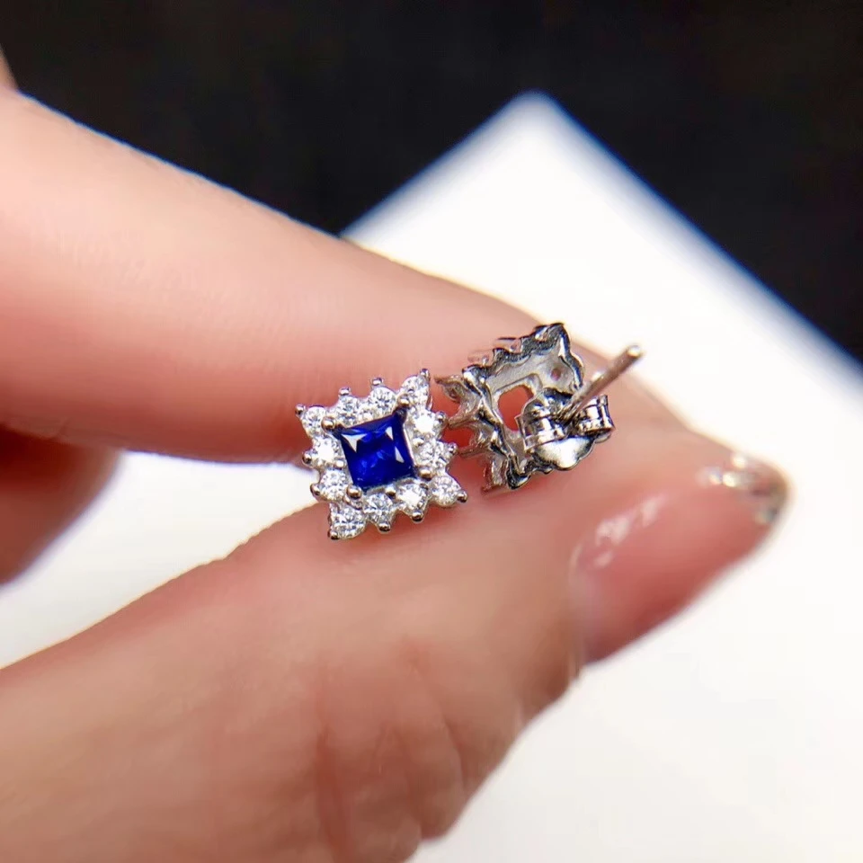 classic sapphire earrings for women fine jewelry natural gem stud earring ocean blue color 925 sterling silver girl party gift
