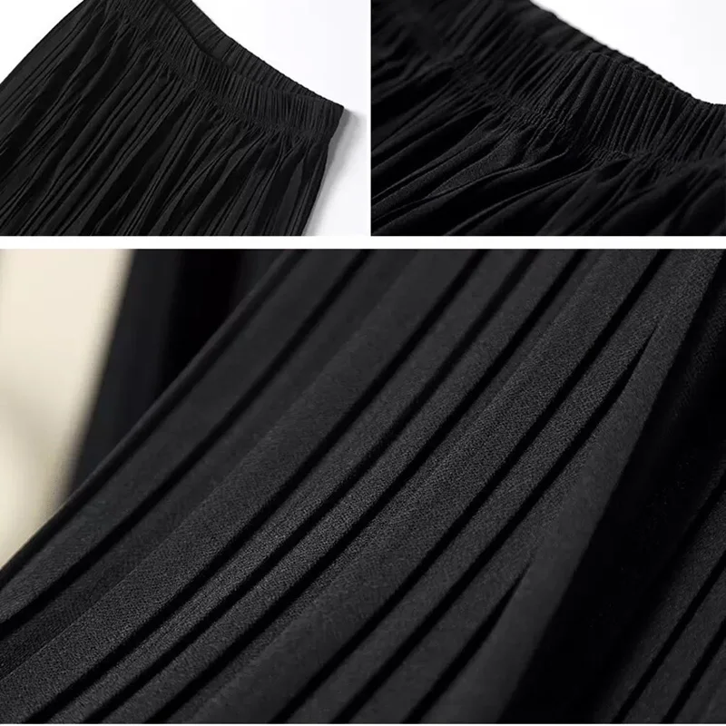 USHINE new summer pleated wide leg ninths Chiffon pants casual yoga belly fitness latin dance pants for girls woman big size