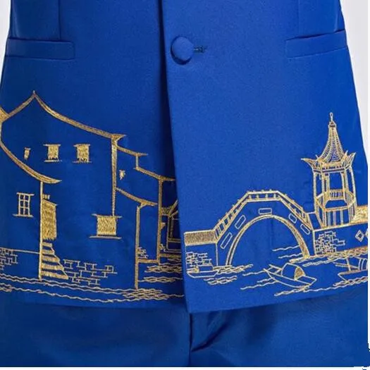 Мужской костюм Королевского синего цвета (пиджак + брюки) приталенный для