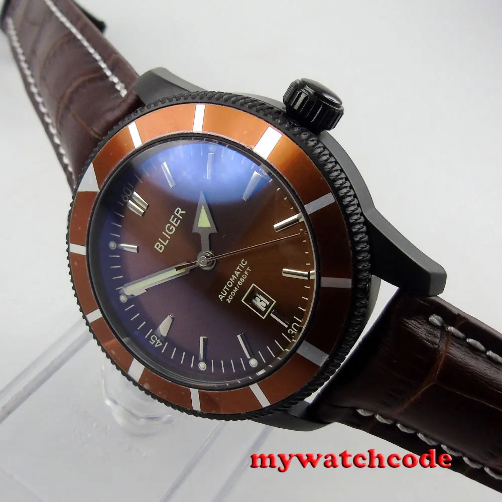 

46mm bliger coffee dial PVD case deployment clasp automatic mens watch B119