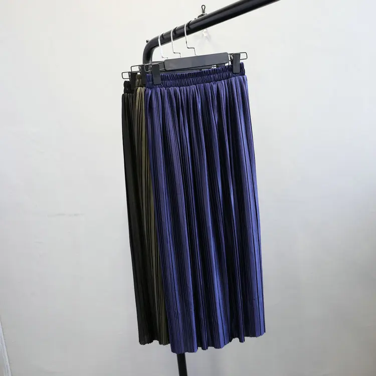 Женское плиссированное платье Alphalmoda однотонная Сияющий Модный сатиновая юбка