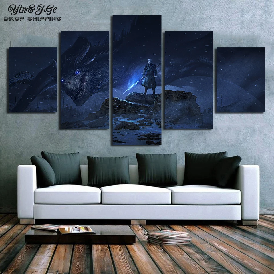 Modular Artworks 5 Piece Dragon Night King Game of Thrones Movie Poster A Song Ice and Fire Wall Decor Canvas Painting | Дом и сад