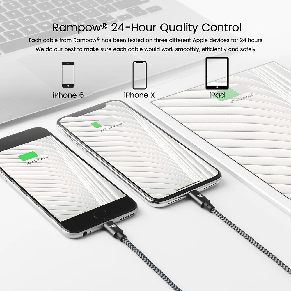 Usb кабель для зарядки RAMPOW iPhone X сертифицированный MFi Lightning XR 5 V/2A быстрой кабеля
