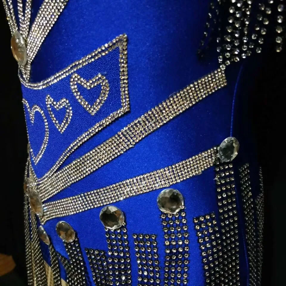 Пикантный блестящий костюм с кисточками Голубой купальник кристаллами