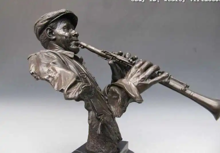 Африка Искусство Чистая Бронзовый Резные саксофон Статуя Человека | Дом и сад