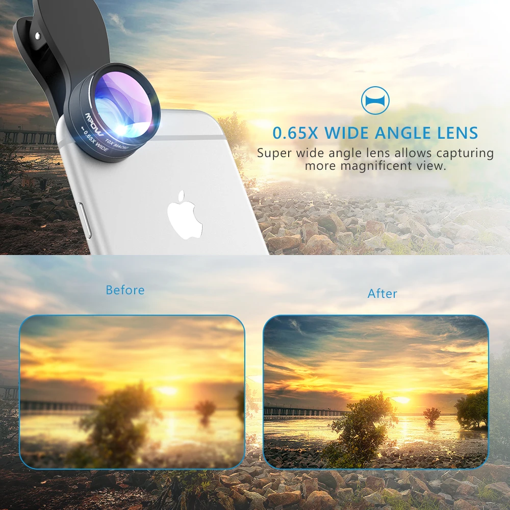 Оригианл MPOW 3 в 1 пристегивающийся объектив для камеры телефона комплект 180