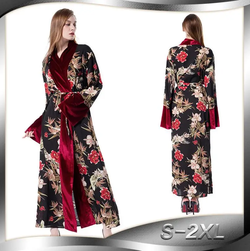 2018 модный бархатный мусульманский кардиган с цветочным принтом женские макси