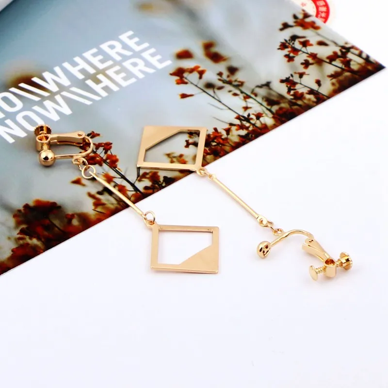 Индивидуальные геометрические полые квадратные Длинные металлические серьги