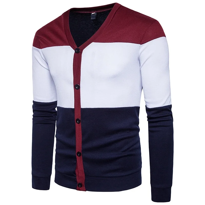 Ropa De Hombre 2018 Осень кардиганы лоскутное кардиган с треугольным вырезом свитер Для