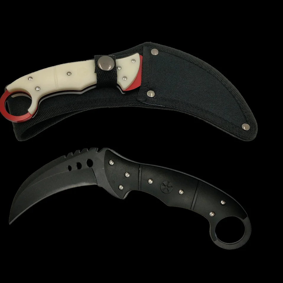

Dropship tactical CSGO karambit knife Tiger tooth fixed blade knife doppler hunting rescue knife fade color sheath knife