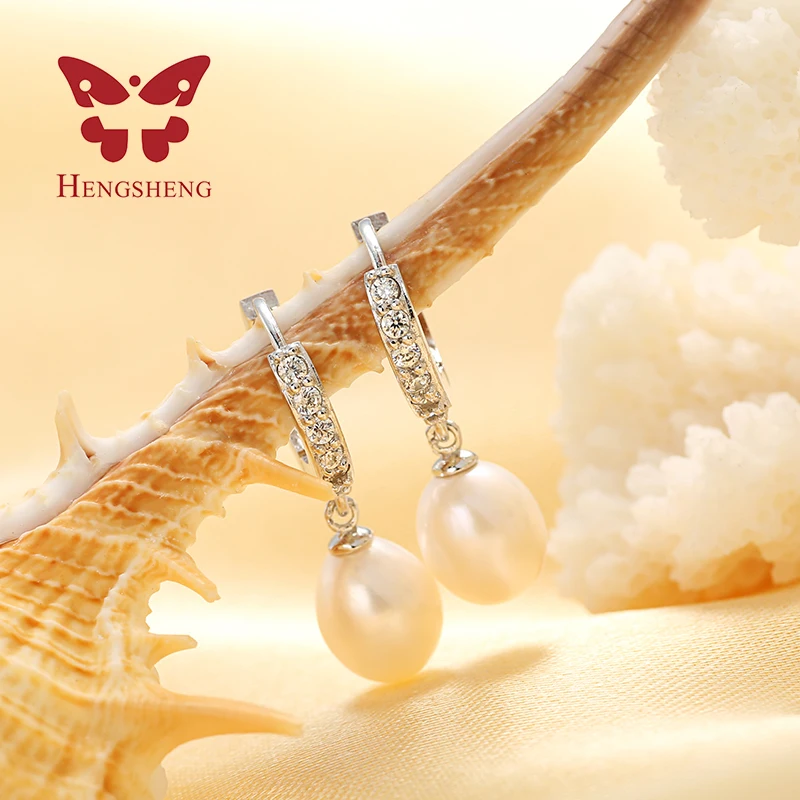HENGSHENG Подлинная жемчужина Fine Jewelry Серьги натуральным пресноводным жемчугом 2018