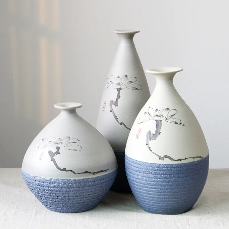 Набор керамических фарфоровых настольных ВАЗ (3 шт.) с ручной росписью лотоса в