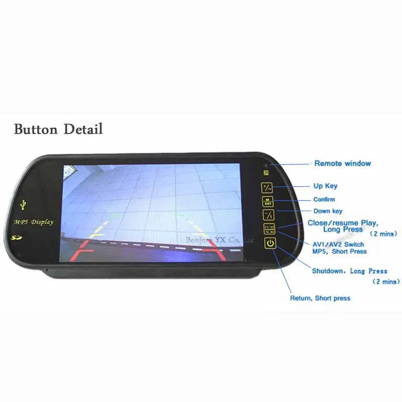 7 дюймовый ЖК TFT Автомобильный зеркальный монитор 1024*800 Bluetooth MP5 плеер с USB SD слотом