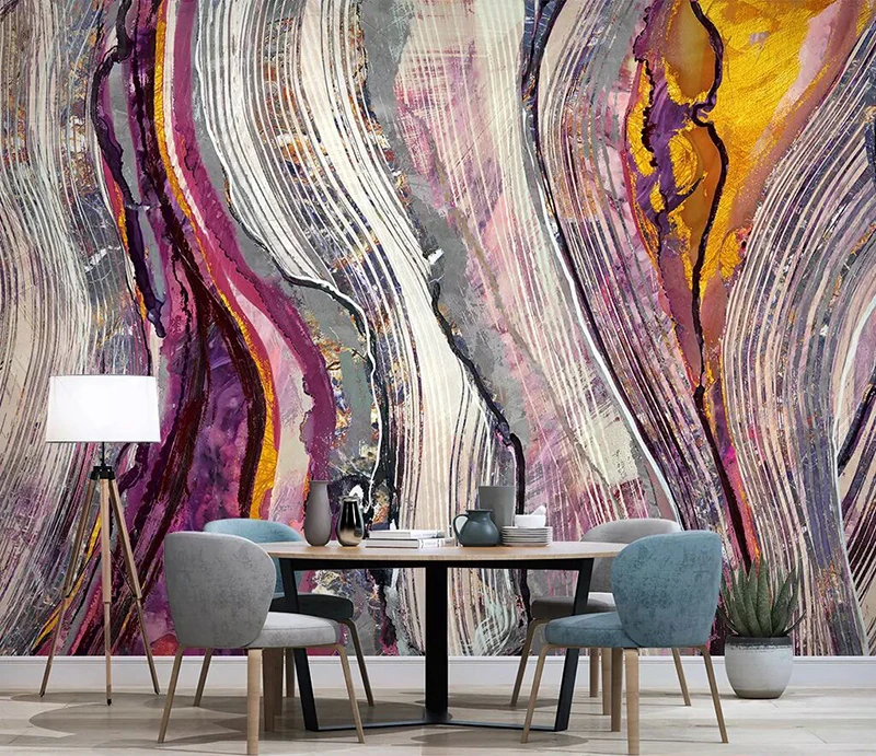 

8d Ink line Wall paper Mural 3D Abstract Watercolor Golden Wallpaper sticker paper For Living room Wall Murals Decor