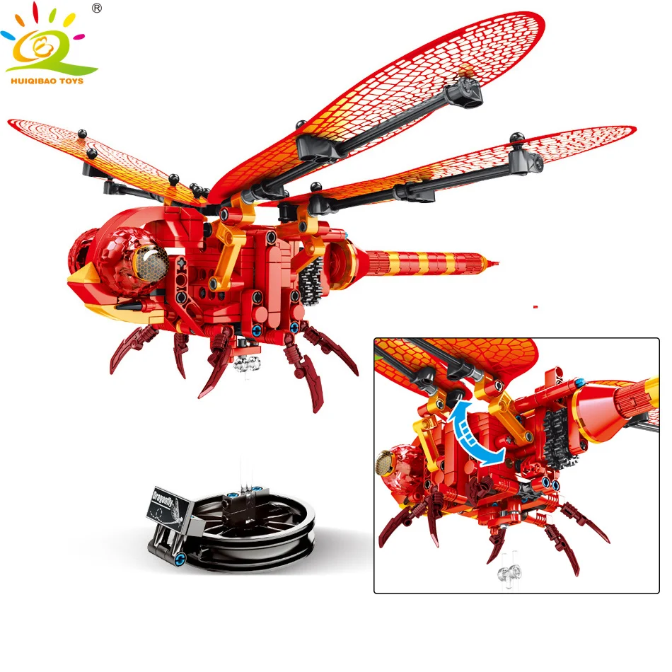 

HUIQIBAO TOYS 330pcs Insect red dragonfly Building Blocks For Children Collections model Creative Animals DIY Bricks