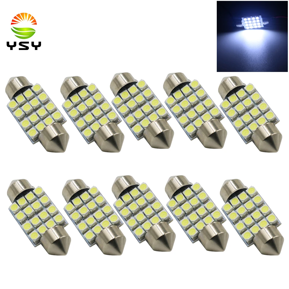 YSY 50x Festoon C5W светодиодный 36 мм 39 41 31 1210 SMD 16 Светодиодный белый 12 В | Сигнальная лампа -32960264461