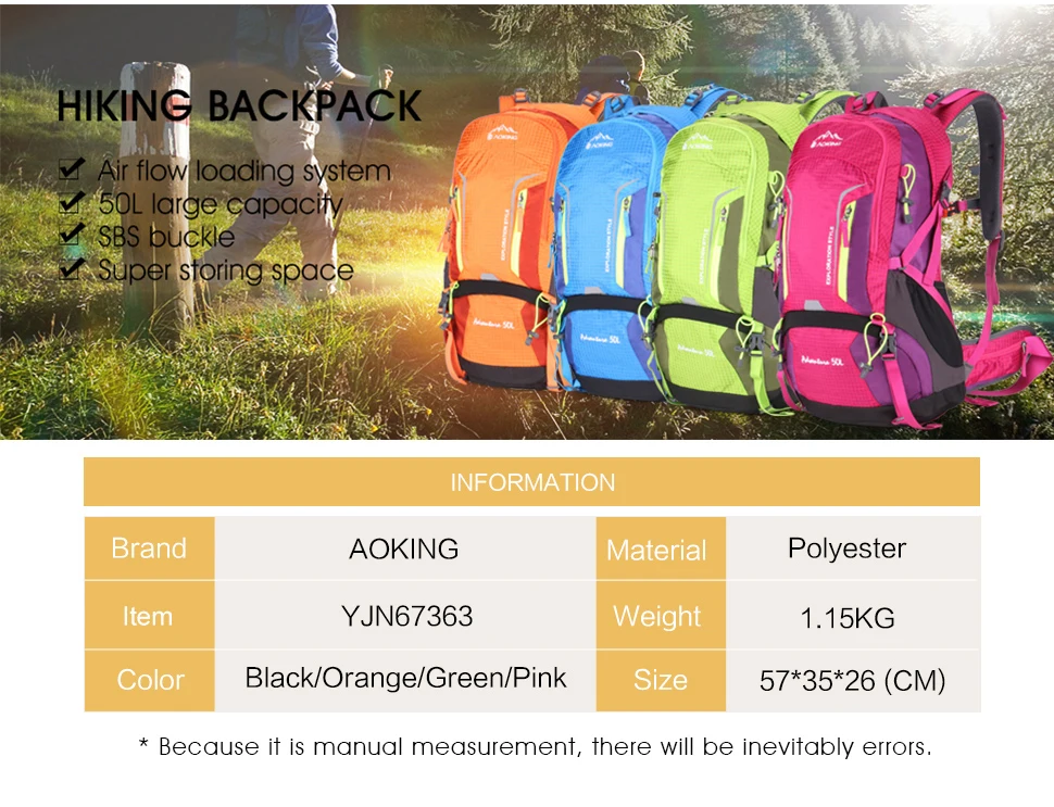 Aoking 50L походный рюкзак с пряжкой комбинированный SOS свисток Съемная сетчатая Подушка и светоотражающие полосы сумки(дождевик