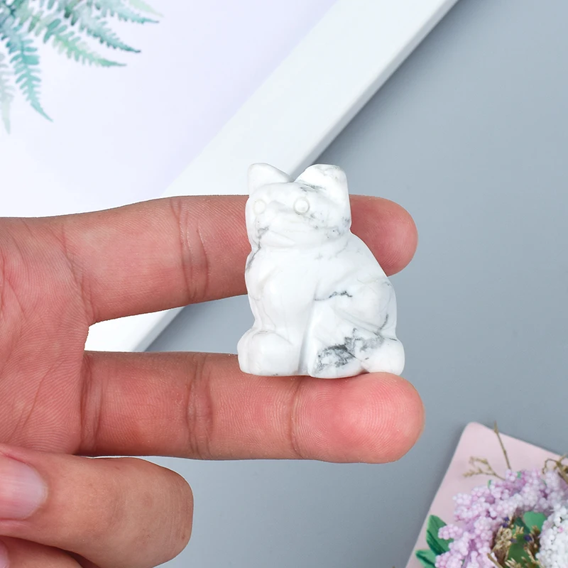 Статуэтка кота howlite из натурального белого камня миниатюрная резная минеральная