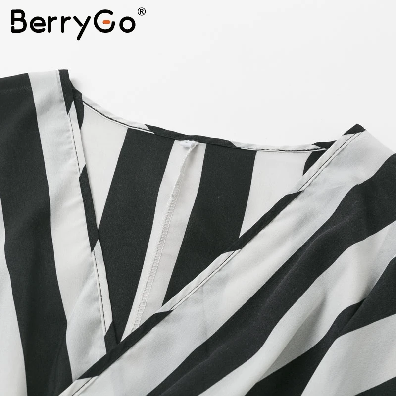 BerryGo элегантное женское длинное платье в полоску с коротким рукавом и рюшами