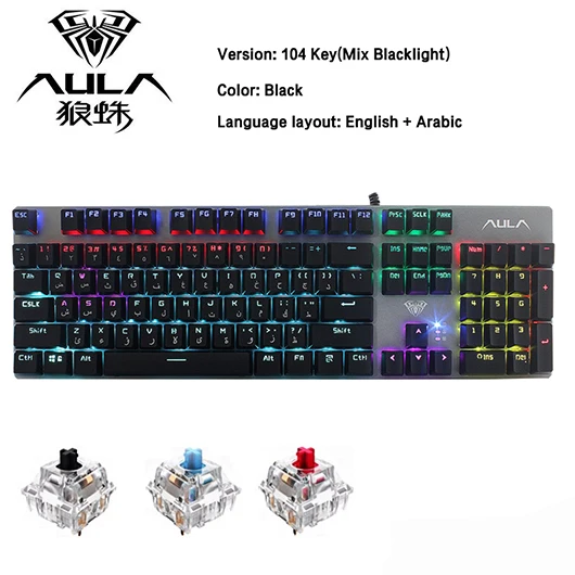 English Arabic Игровая механическая клавиатура синий красный переключатель 104key анти-ореолы светодиодный/микс с подсветкой светодиодный USB RU/US Проводная клавиатура для геймера ПК ноутбука - Цвет: English Arabic