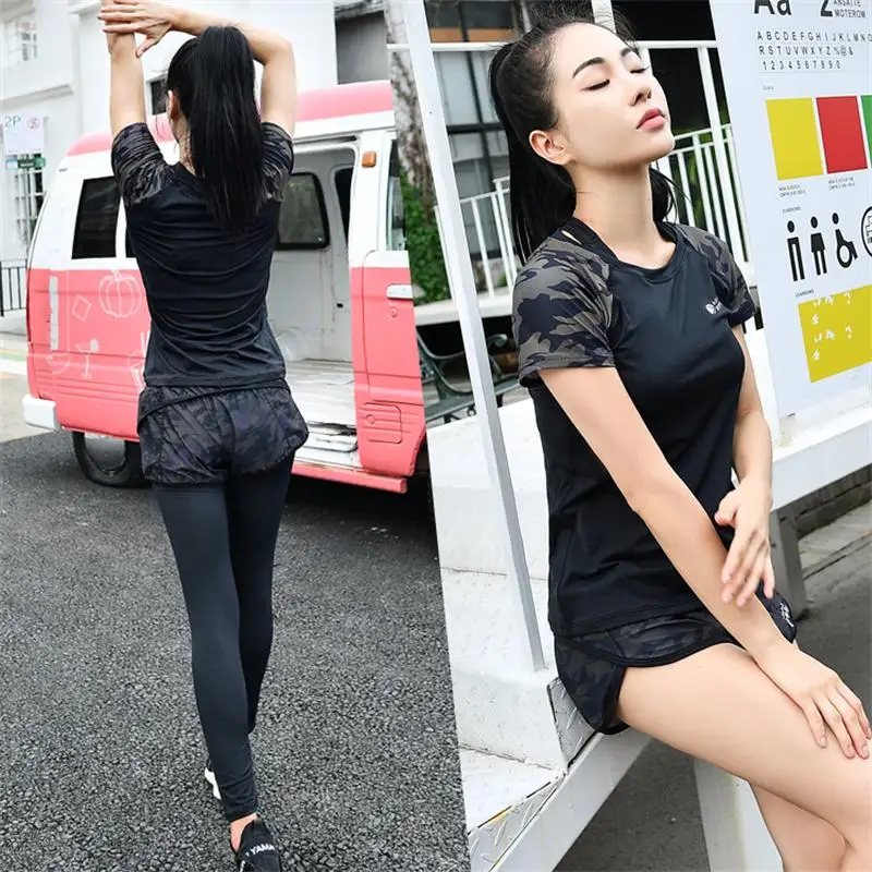 Новинка женский набор для йоги 5 шт. куртка бюстгальтер короткие штаны M-4XL большой