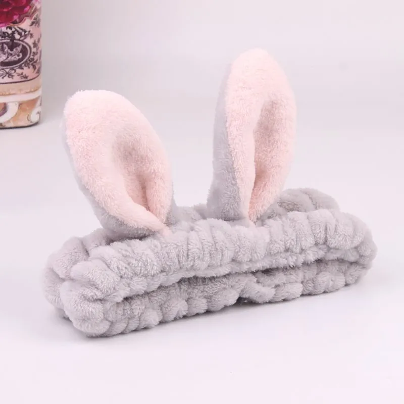 grey headband Милая Флисовая Повязка на голову с заячьими ушками, модная лента для волос для нанесения макияжа, для мытья лица, эластичные резинки для волос, маска для лица для девочек, аксессуары для волос - Цвет: grey headband