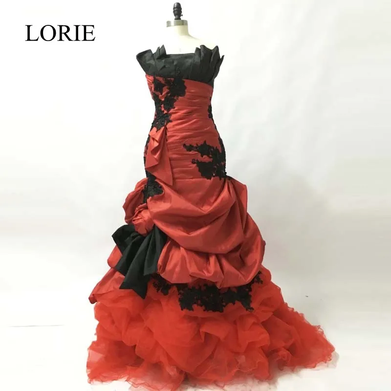 Готические красные и черные свадебные платья русалки 2018 LORIE Vestido De Novia кружевные