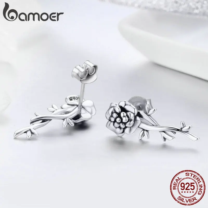BAMOER, 925 пробы, серебро, гранат, цветок, романтическая любовь, Висячие серьги для женщин, свадьба, помолвка, ювелирное изделие, S925 SCE336